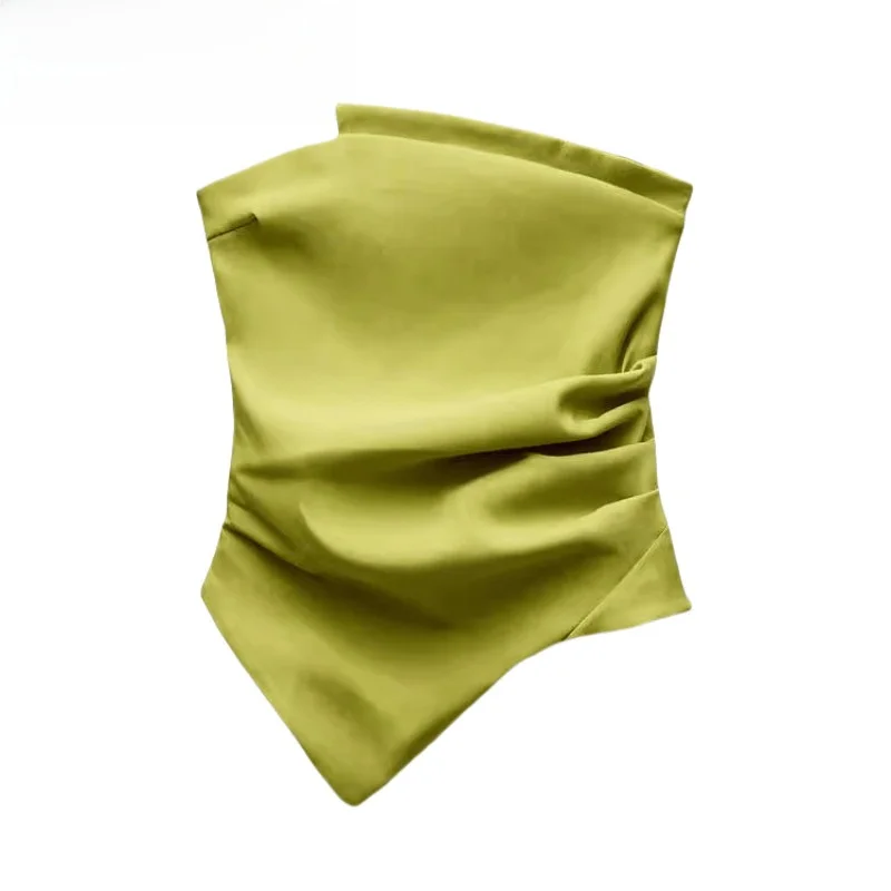 

Sexy Asymmetrical Pleated oulder Bared Decorative Crop Top New Summer Women's Faion Svel Vest ort Top 0085800