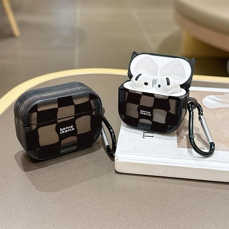 Black Checkerboard Pattern Protective Case for AirPods 4/3/2/1 Earbuds Case For AirPods Pro3/Pro2/Pro Shockproof Earphone Cover
