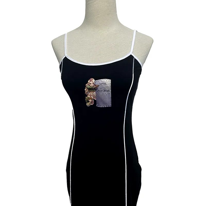 Y2K Reflective Strip Functional Print Suspenders Dress Slimming Street Cool Retro Dark for Women