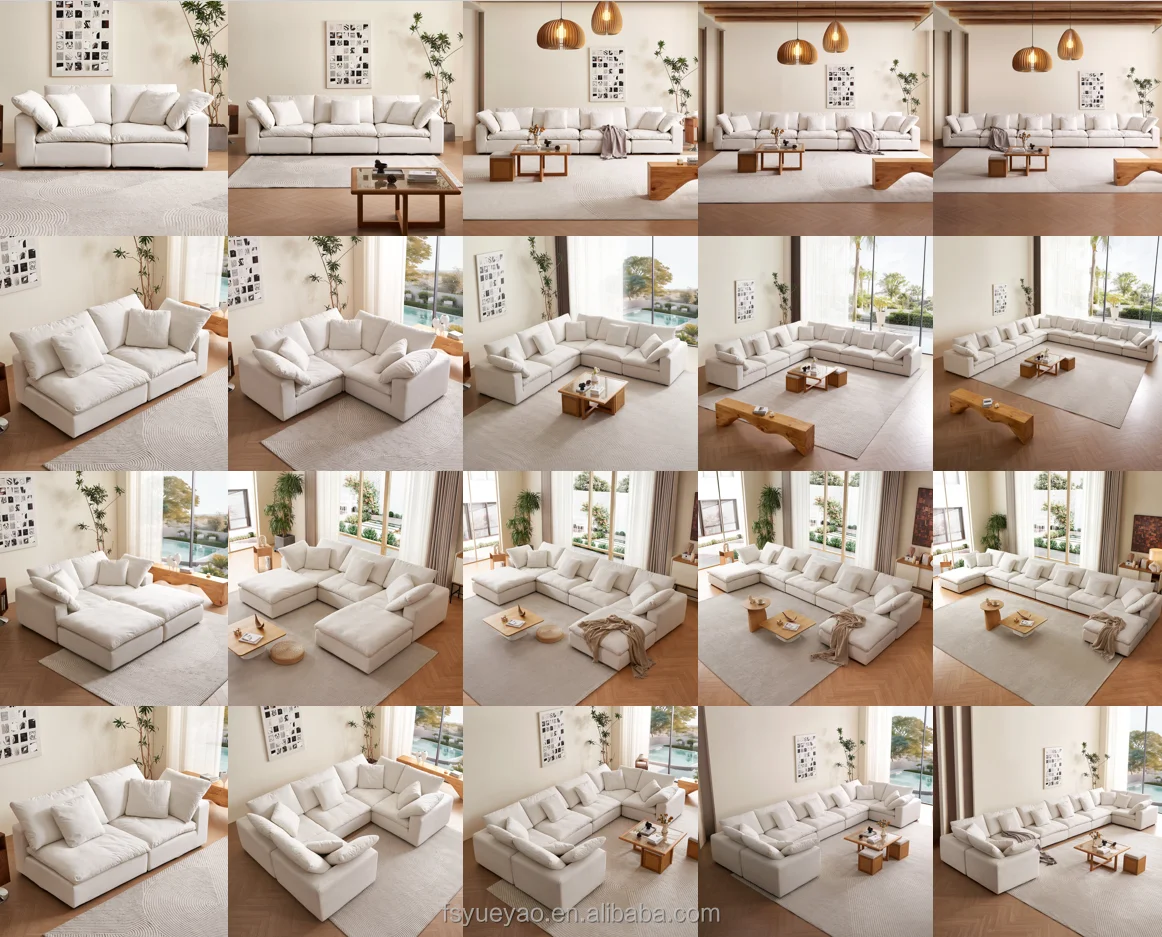 Pet-Friendly Couch Solid Wood Frame Modular U Shape Sofa Living Room Furniture Cloud Sectional Sofa