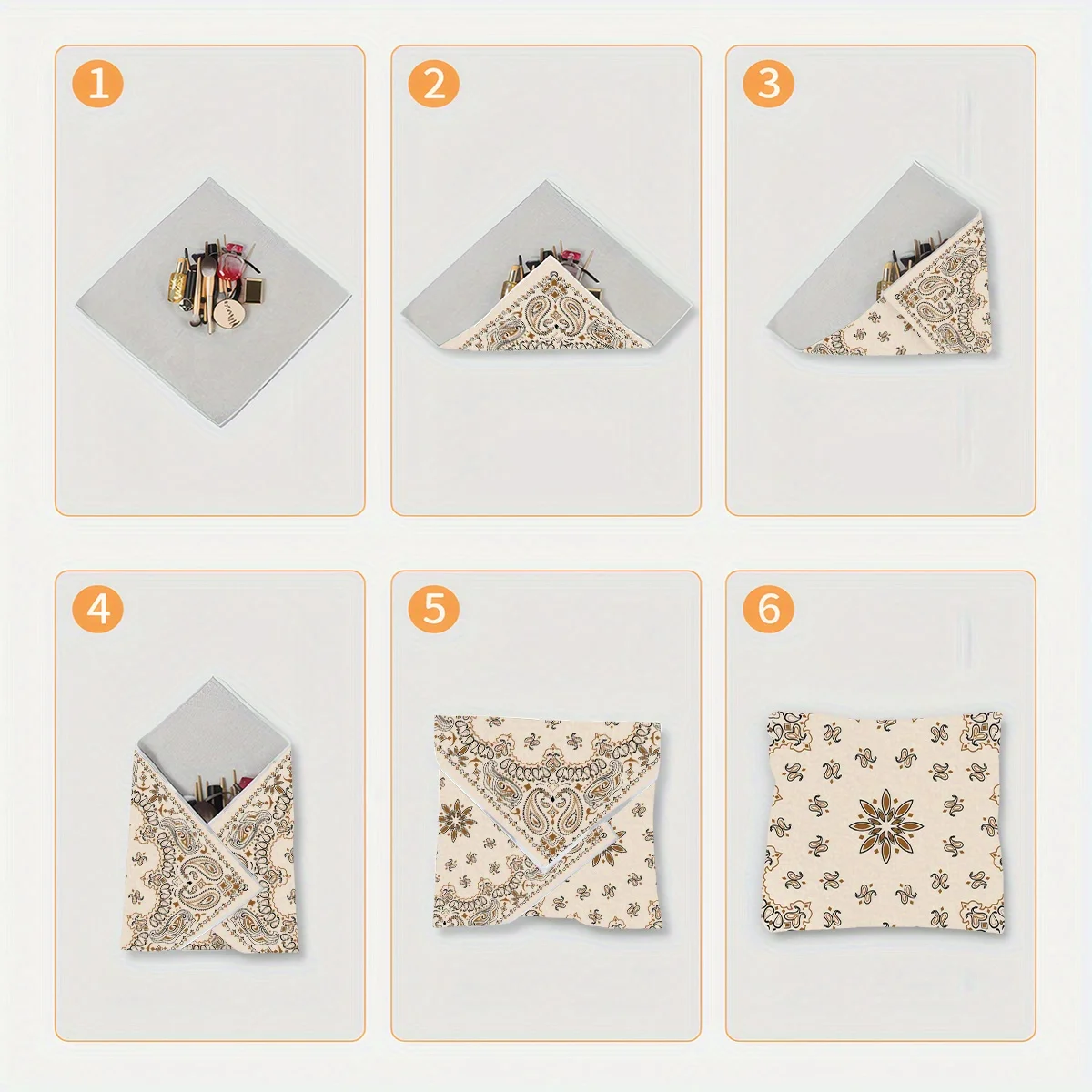 Neu eingetroffen: 1 Stück Bohemian Retro Paisley bedrucktes Aufbewahrungstuch, selbstklebendes magisches Wickeltuch, Schutzhülle, Make-up-Tasche, Beutel – Detail 8