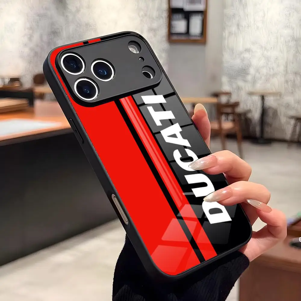 Capa de Celular de Vidro com Logo D-Ducati para iPhone 17 Air 16, Compras Online, 15 14 Pro Max 13 12 11 X XS XR Plus, e para Samsung S26
