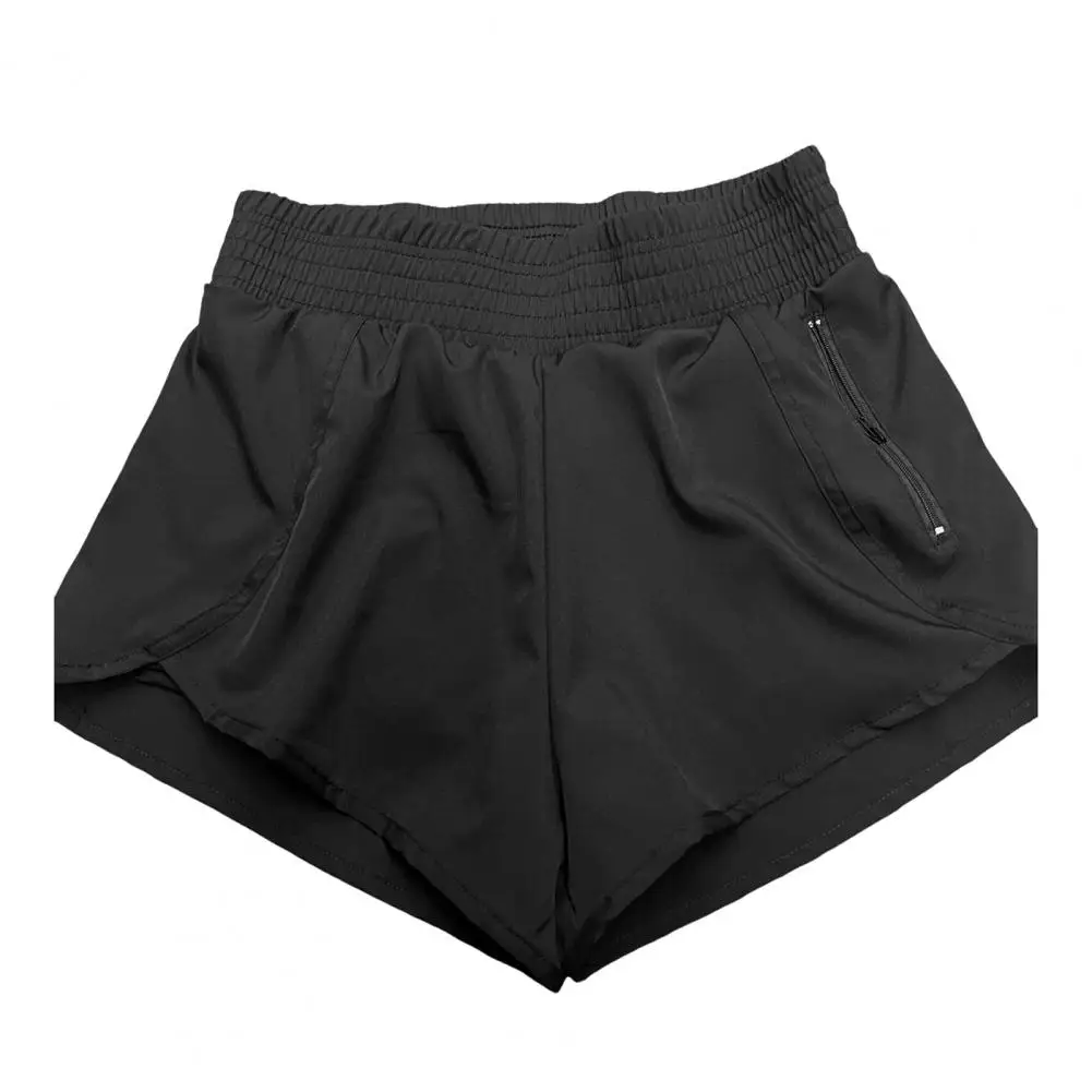 Pockets Running Shorts Women's Wide Leg High Waist Running Shorts with Pockets Elastic Gym Shorts for Workout Solid Color Fake