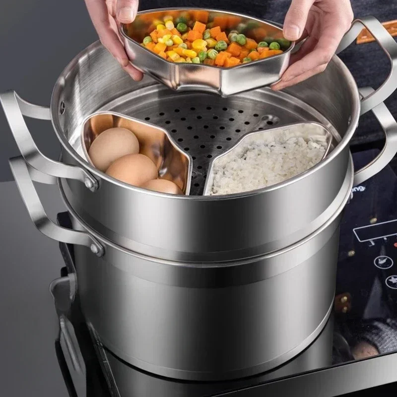 

Stainless Steel Fan-shaped Steam Tray Household Steamer Thickened Steam Tray A Multi-purpose Rice Cooker