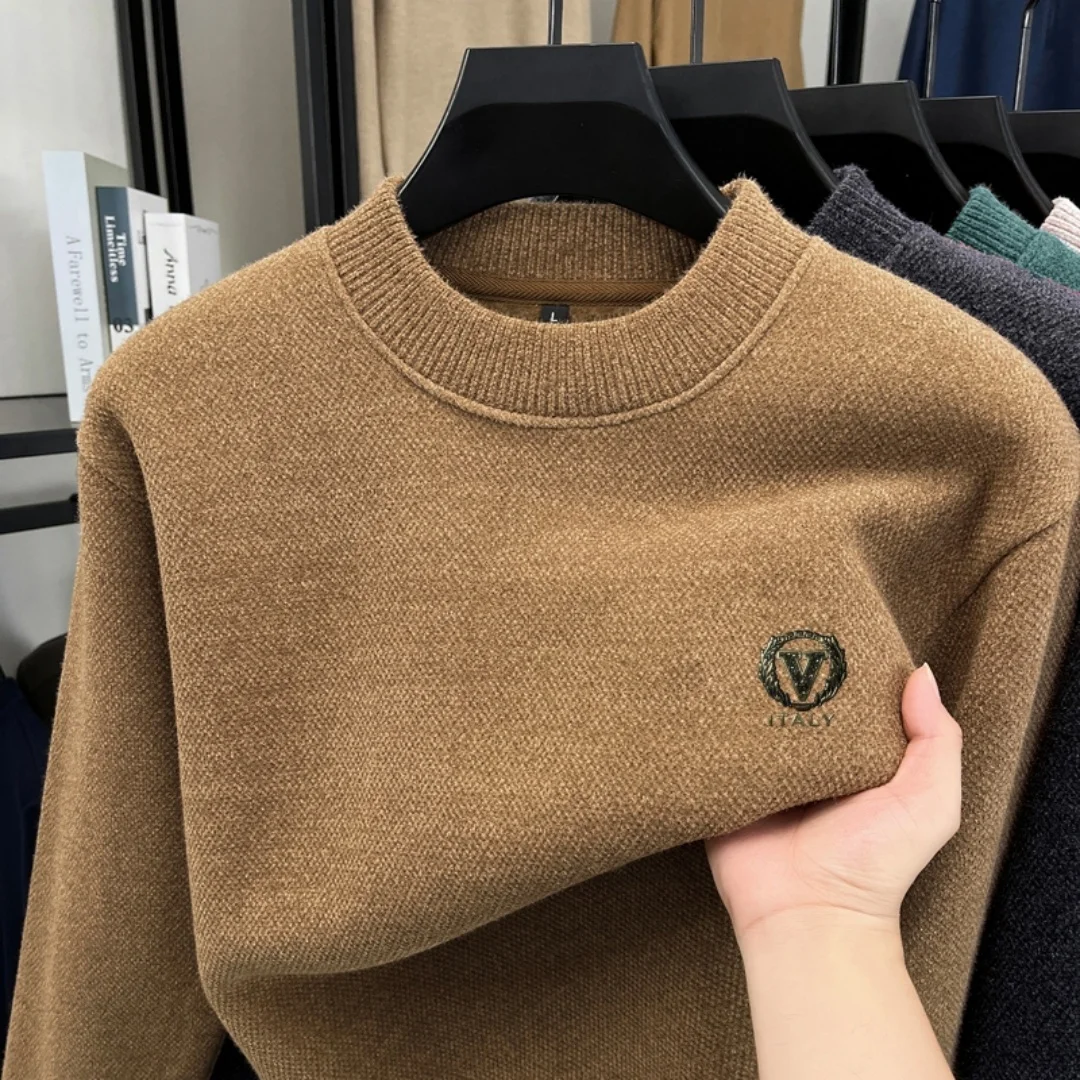 

New Quality Designer Men's Pullover Mock Neck V Letter Print Thicken Sweater Winter Warm Soft Versatile Hot Sales Men's Clothing