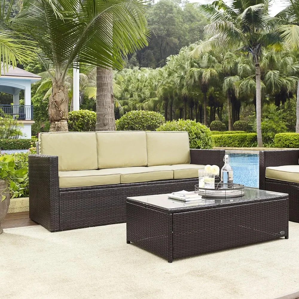 

Palm Harbor Outdoor Wicker Sofa Home Furniture Living Room Sofas Brown With Sand Cushions Furnitures Adult Bed Sofa for the Room