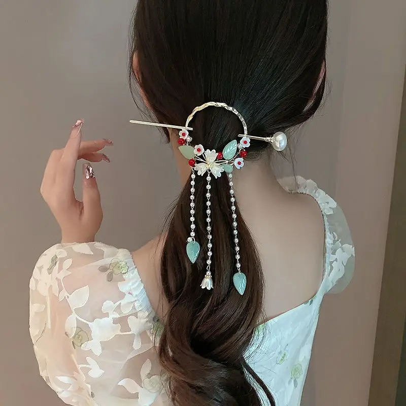 Chinesischen Stil Neue Kopfbedeckung Floral Haar Sticks für Frauen Quaste Haarnadel Moderne Hanfu Stil Haar Clip Weibliche Haar Zubehör – Detail 2