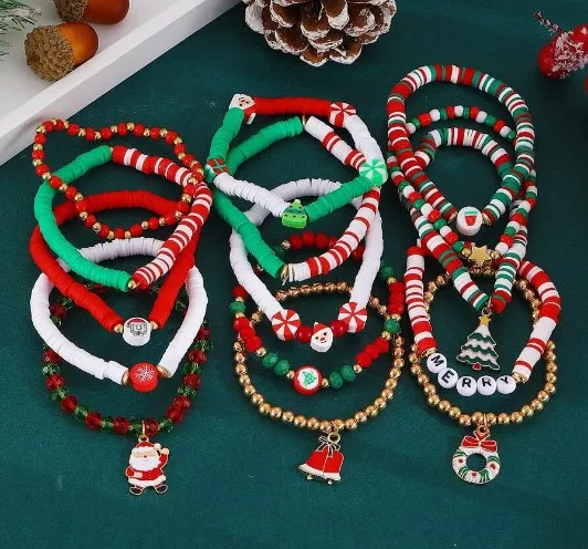 عيد الميلاد اللون 500 قطعة 6 مللي متر شقة مستديرة بوليمر حبيبات صلصال صندوق رقاقة القرص فضفاض خزر عازل Diy بها بنفسك صنع المجوهرات أساور