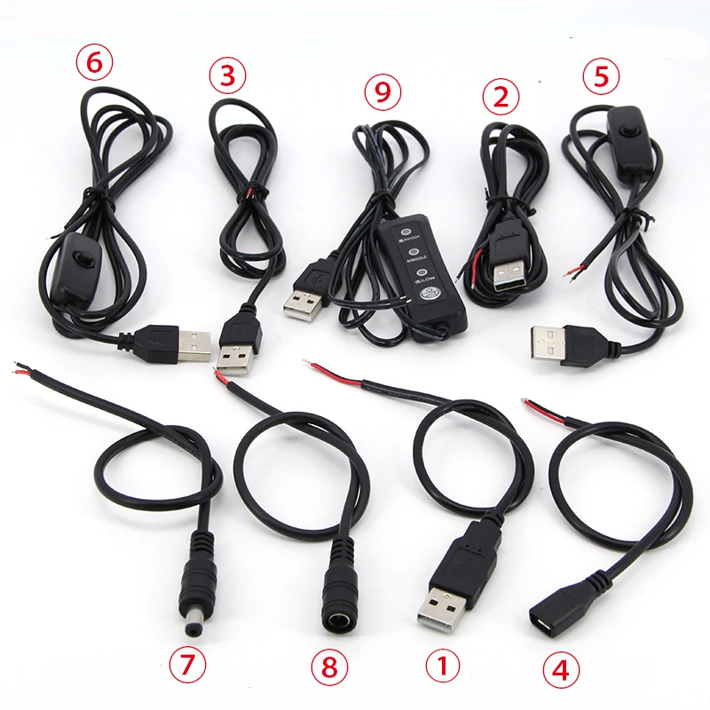 5v USB 2.0 dc mirco męski żeński przełącznik regulowane przedłużenie zasilacza złącze ładowania diy kabel naprawczy do wentylatora DC