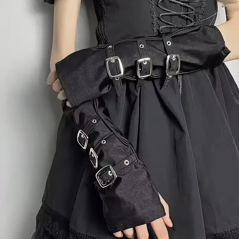 Personality Fashion Buckle Straps Punk Style Women Spandex Fingerless Gloves Lolita Cosplay Stage Performances Street Dance