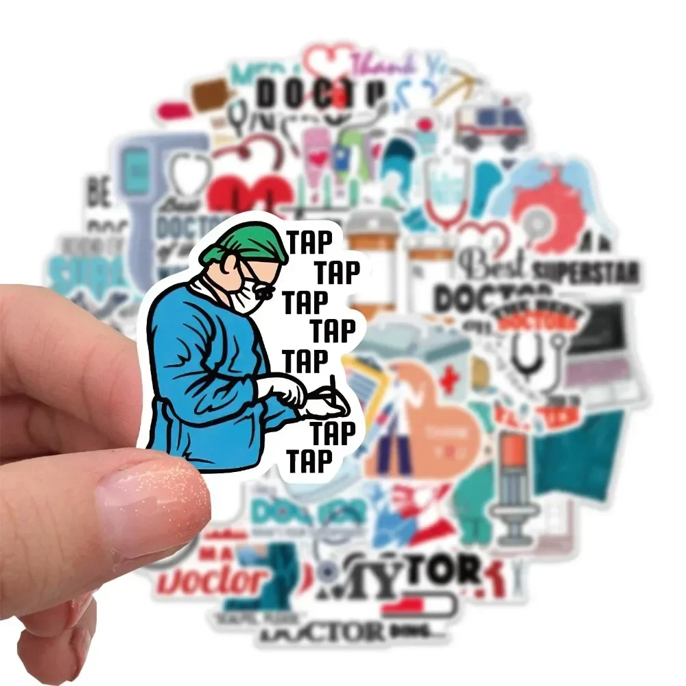 50pcs Cartoon Stickers for Doctors Medical Item Stethoscope Waterproof Stickers Bottle Mobile Phone Decorations