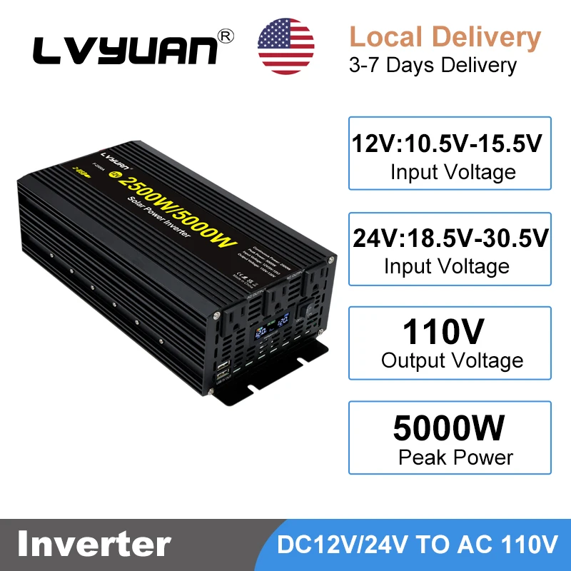 

2500 Watt Modified Sine Wave Power Inverter, 12V DC to AC 110V/120V (Peak) 5000W Converter 3 Outlet Car Inverter