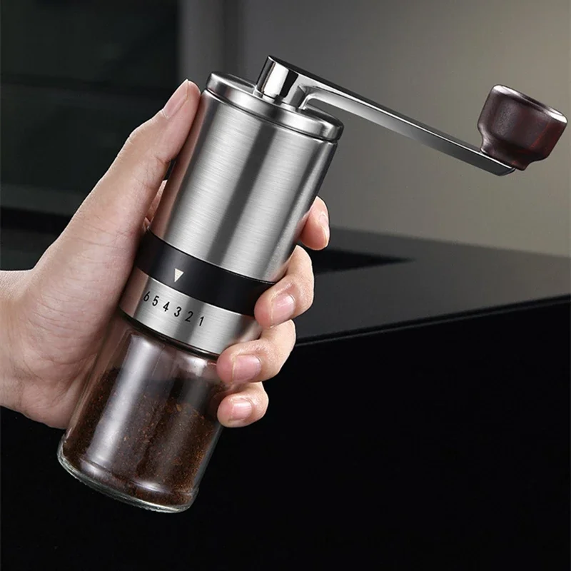 Portable and Efficient Manual 304 Stainless Steel Coffee Grinder 6/8 Grind Setting Thickness Adjustable Coffee Mill for Home