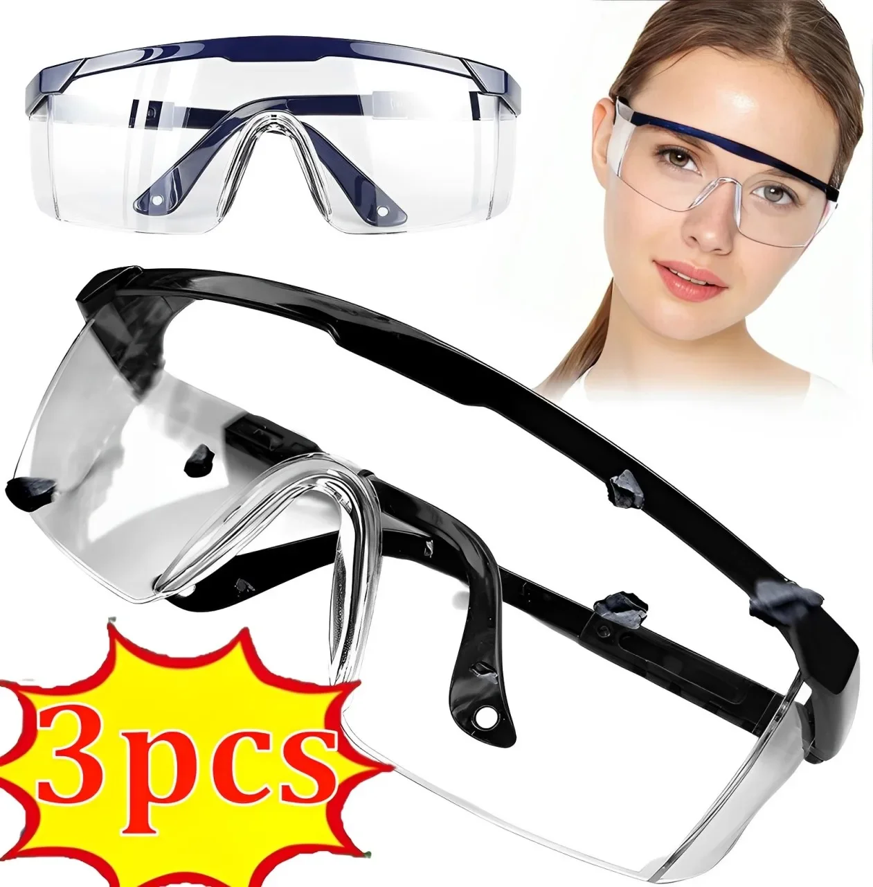 3Pcs Anti-Splash Work Safety Glasses Eye Protecting Lab Goggles Protective Industrial Wind Dust Proof Goggles Cycling Glasses