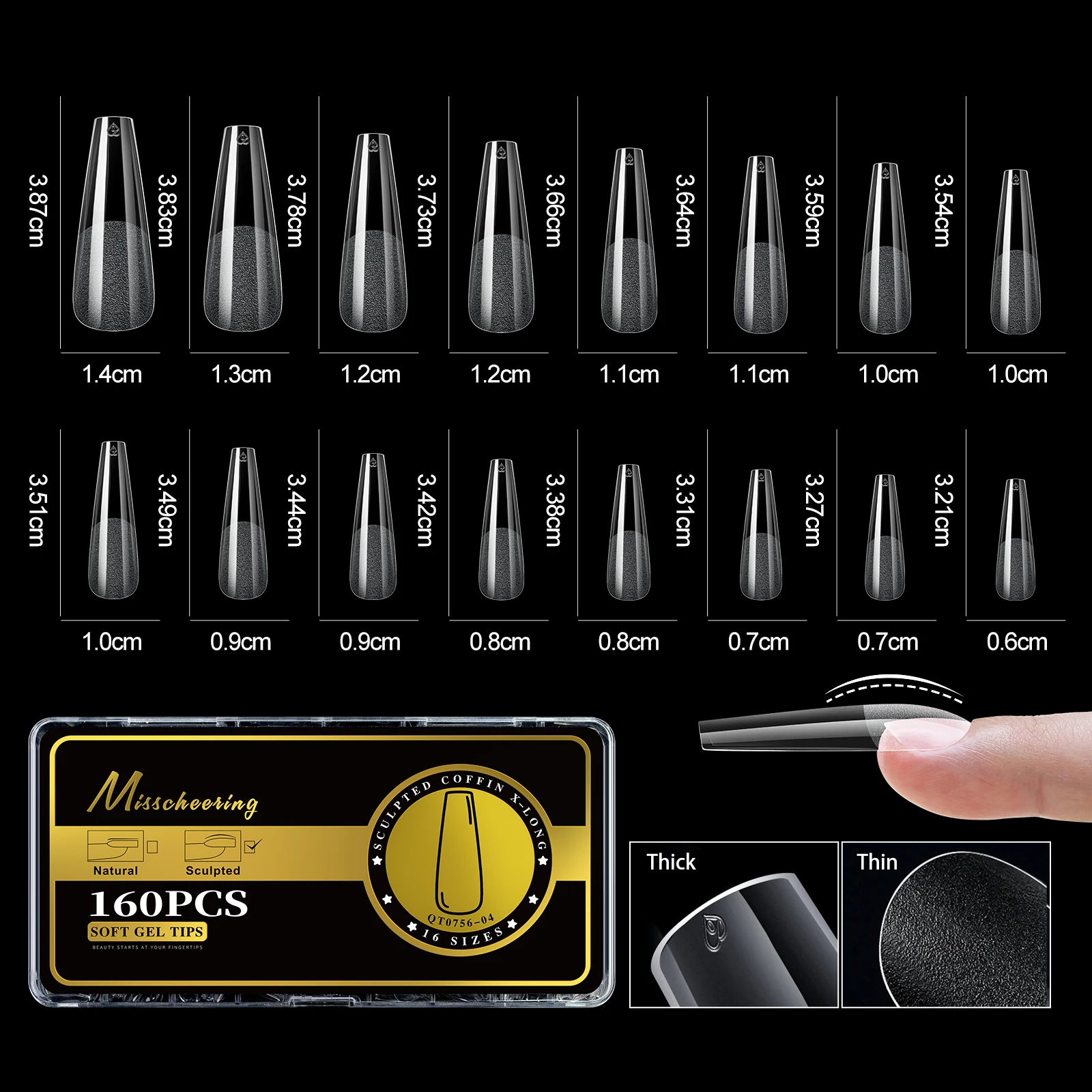 S-2XL Glänzende falsche Nagelspitzen, geformtes weiches Gel, Mandelsarg, Stiletto, vollständige Abdeckung, zum Aufdrücken der Nägel, künstliche DIY-Verlängerungsversorgung – Detail 9