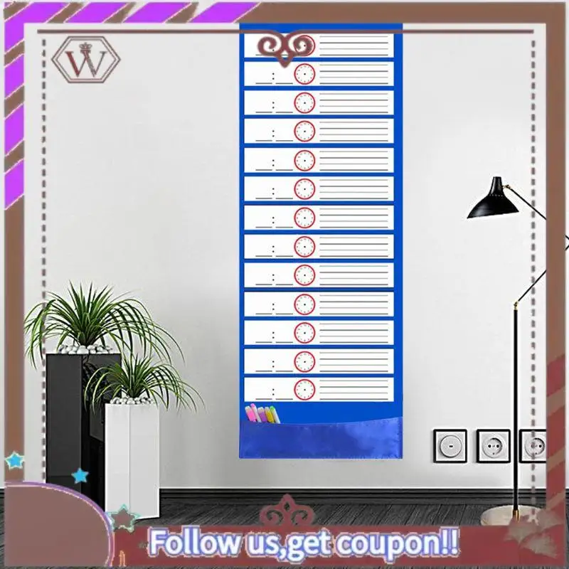 ABBG-Children Cloth Daily Schedule Pocket Chart 26 Double-Sided Reusable Dry-Eraser Cards For Office Home School Classroom