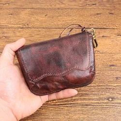 Genuine Leather Men Wallet Vintage Natural Cowhide Male Coin Purse Small Mini Card Holder Hasp Pockect Money Bag with Key Holder