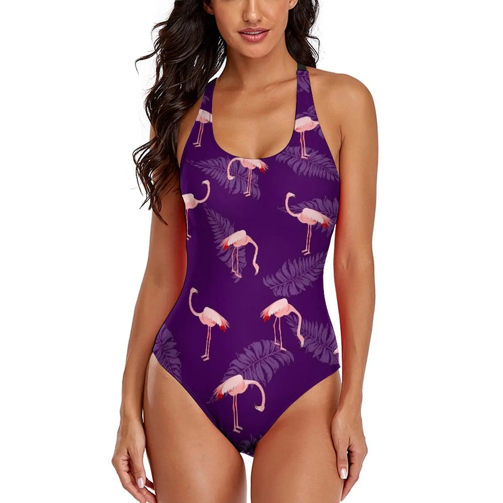 

Bird And Leaf Swimsuit Pink Flamingo Swimwear One Piece Bathing Suit Sexy Stylish Beach Swimsuits Plus Size XXL