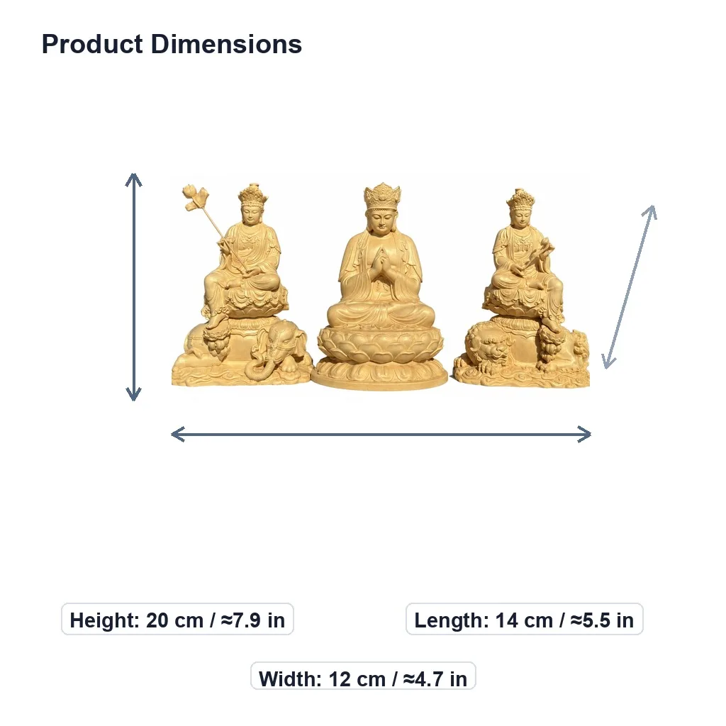 Hinoki Wood Fine Carved Huayan Trinity Vairocana Manjushri Samantabhadra Statue for Traditional Zen Home Living Room Decor