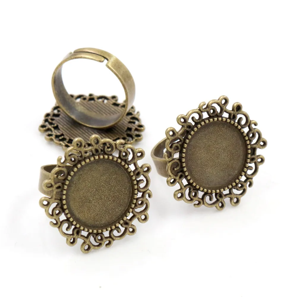 Fit 14mm 5 sztuk brązowy antyczne srebro kolory Plated okrągły regulowany pierścień ustawienia Blank/podstawy, pasuje 14mm szklane Cabochons — zdjęcie 4