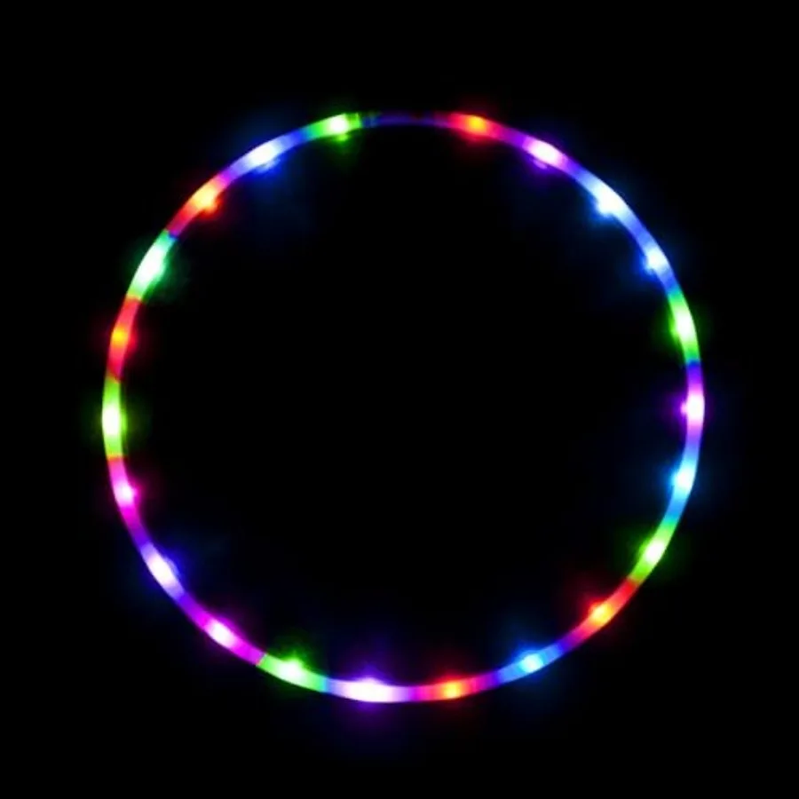 Leuchtender LED-Hula-Hoop, entworfen und handgefertigt in Michigan mit wunderschönen automatisch blinkenden Regenbogenlichtern.