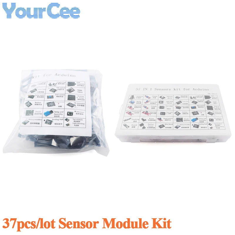 37pcs/lot Starter Kit DIY 37 in 1 Sensor Module Learning Suit 37 Kinds Sensors for Arduino 51 STM32 Linear Hall Buzzer Module