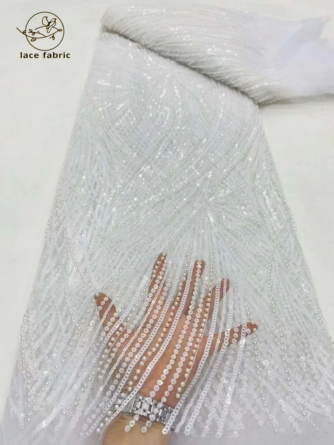 White French Sequins Net Lace Fabric 2024 High Quality African 3D Beaded Lace Fabric Nigerian Embroidery Tulle Party Lace Fabric