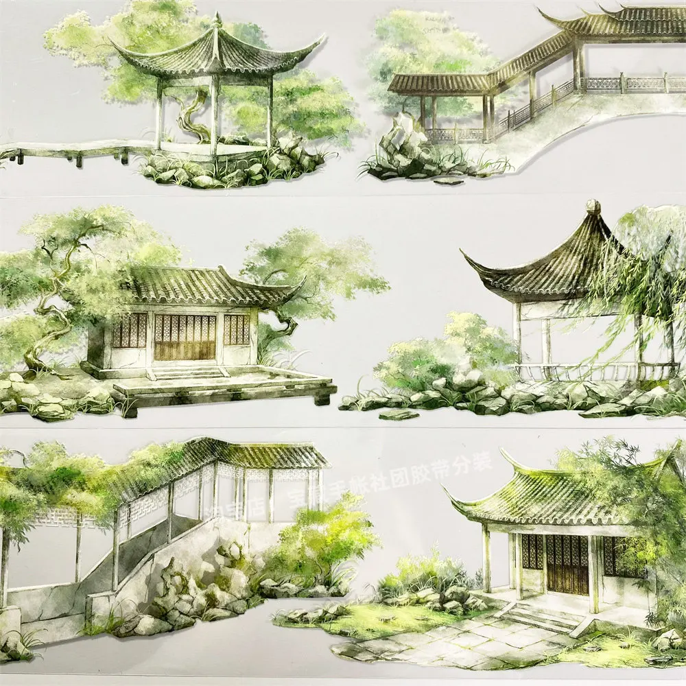 

Journal washi pet tape a147 cuiyi full court zero pavilion corridor ancient PET scrapbooking collage sticker tree