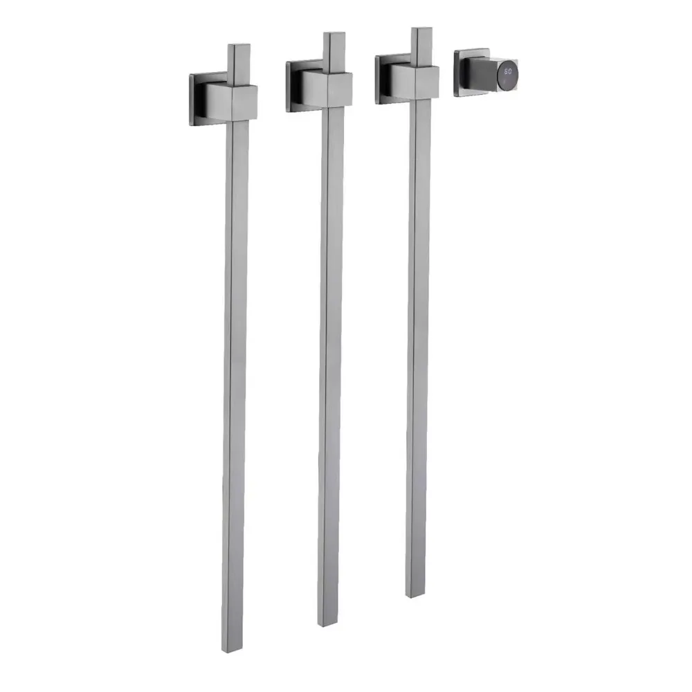 Vertical 80.5x2.2cm 3 Square Heated Towel Rails Hidden Install 304 Stainless Steel Brushed Gunmetal Grey Electric Towel Rack