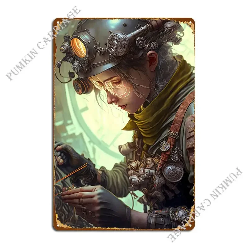 Female Steampunk Engineer Metal Sign Personalized Cinema Wall Decor Designing Plaques Tin Sign Poster