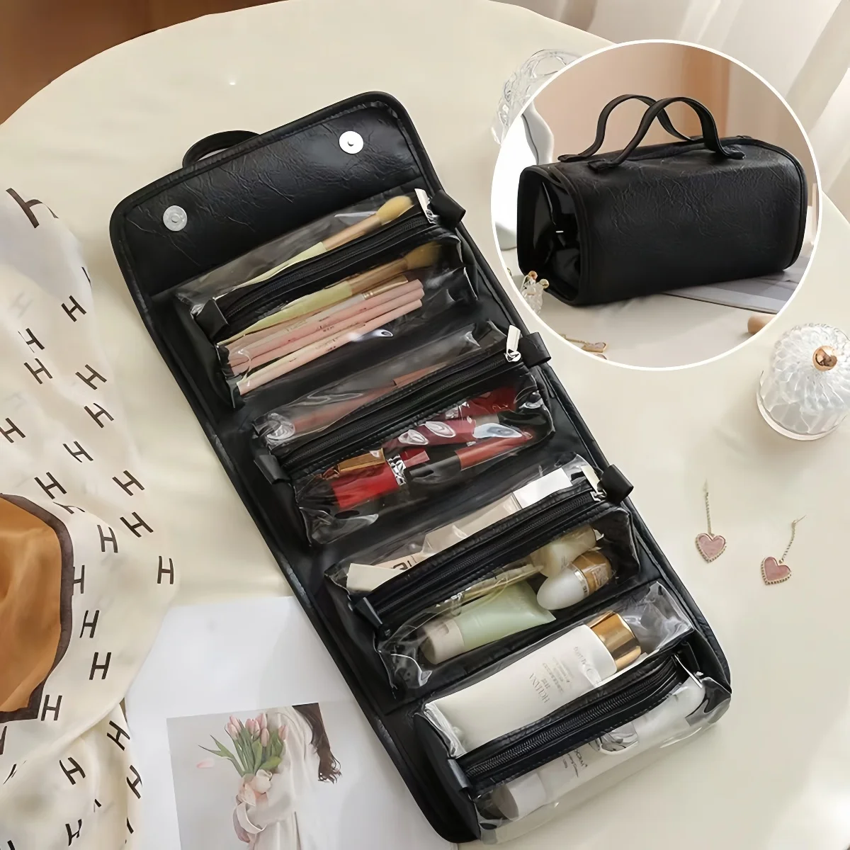 Cerniera pieghevole multifunzionale con classificazione e borsa per il trucco con cerniera con pennello cosmetico Trimmer per sopracciglia