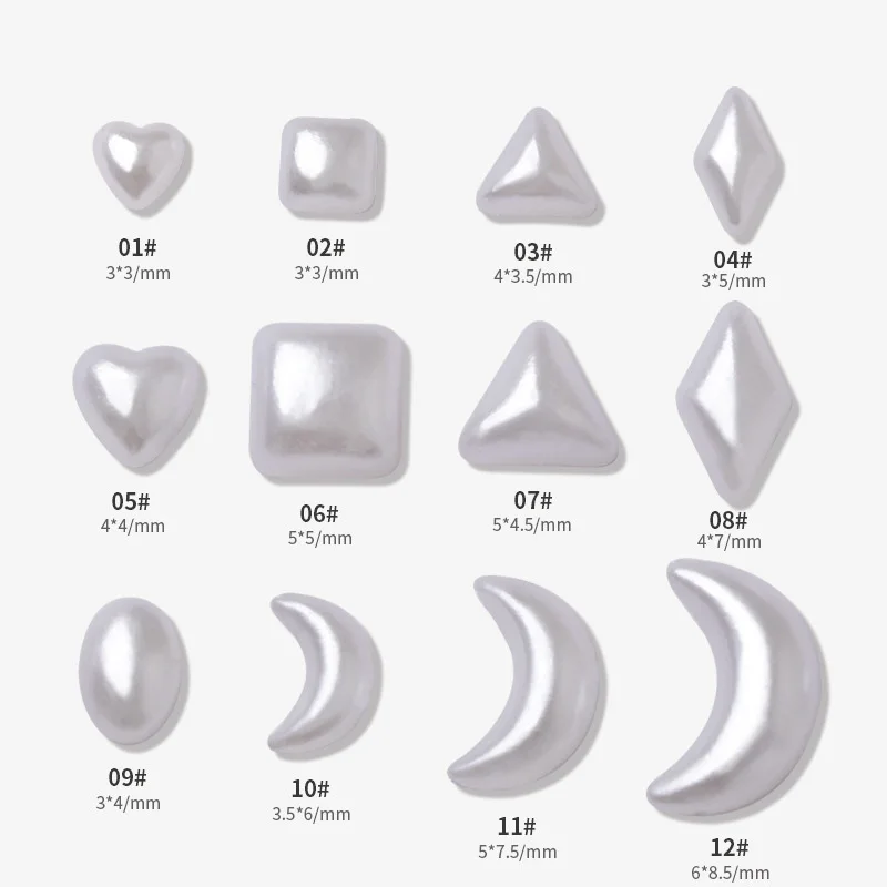 Approx 200pcs Baroque Pearl White Irregular Shape Nail Art Charms Heart Moon Rhombus 3D Resin Mini Nail Decoration Accessories