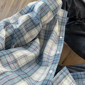 MUMAROHO 2024 Women's Fall Winter Long Sleeve Blue Checker Vintage Shirt Oversized Loose Adjustment Blouse for Woman 8 Main Sales Blue Shirt - №6