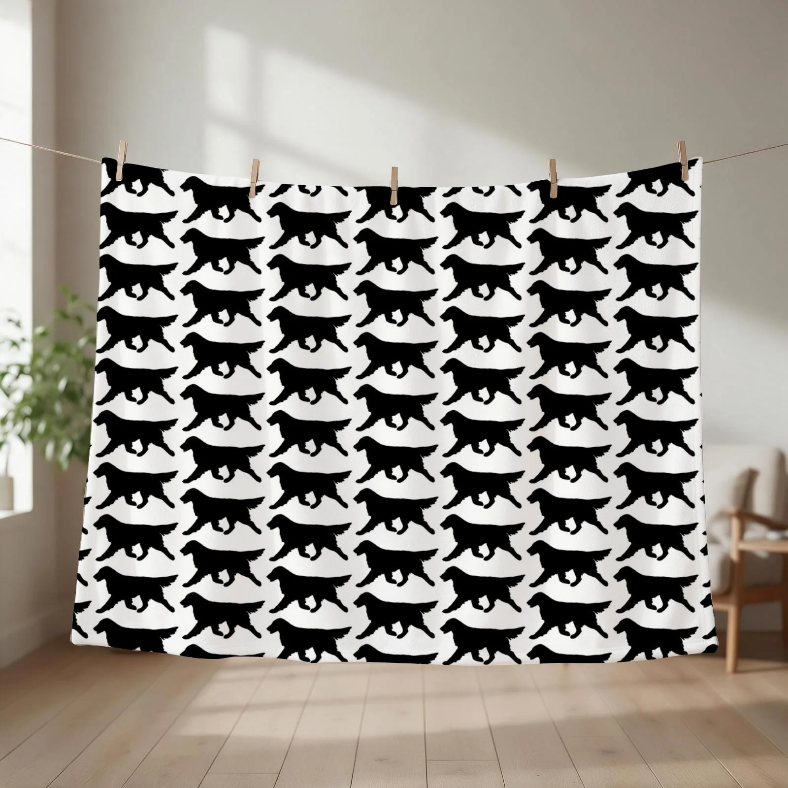 Flat-Coated Retriever Silhouette Throw Blanket couch cozy soft plush fuzzy picnic outdoor blanket