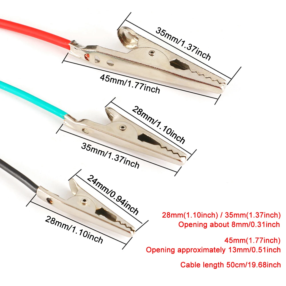 10pcs 50cm Clip Number 28/35/45mm Alligator Clips with Wires, Jumper Wires with Alligator Clips for Electrical Alligator Clip