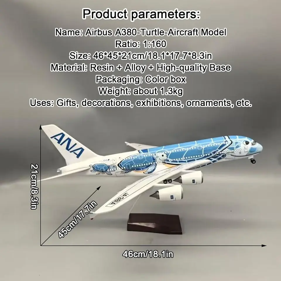 1/160 Scale Aircraft A380 Air Japan Ana Airlines Sea Turtle Model