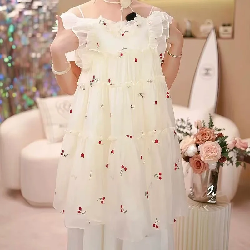 

Girls Chiffon Dress Summer New Children's Stylish Lace Princess Dress Summer Thin Dress for Girls