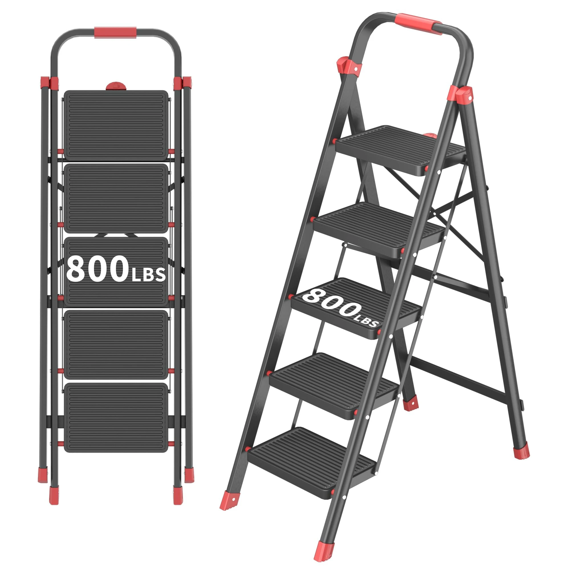 

4-ступенчатая складная лестница-табурет из стали, грузоподъемность 408 кг, с широкими противоскользящими ступенями и мягкой ручкой, для дома и офиса