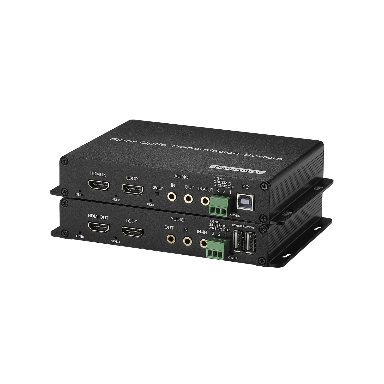 Комплект для передачи видео 4K30 по оптоволокну: KVM-удлинитель USB с поддержкой аудио, ИК и RS232 для расширения оптоволоконной сети