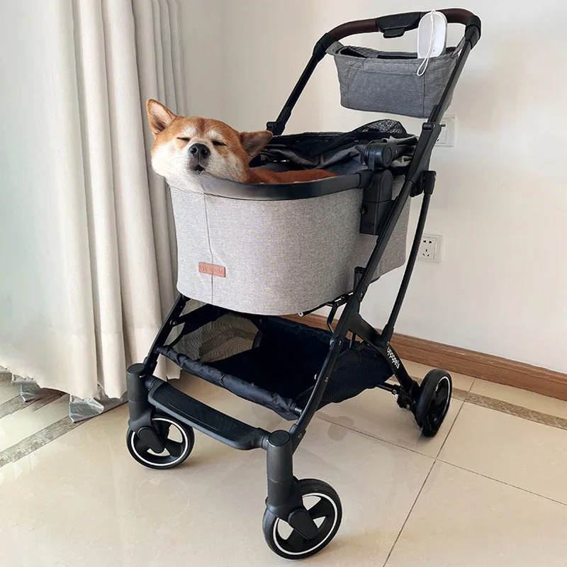 Nordic Foldable Pet Stroller Detachable Basket Cat Dog Go Out Outdoor Personality Pet Products Trolley Light Travel Pulley Cart