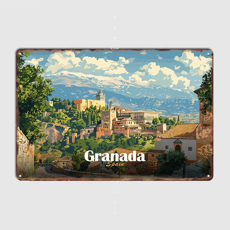 Granada, Spain Vintage Scenery Travel Poster Metal Tin Sign Indoor Outdoor Home Decor Bar Custom Posters Wall Room Decorations