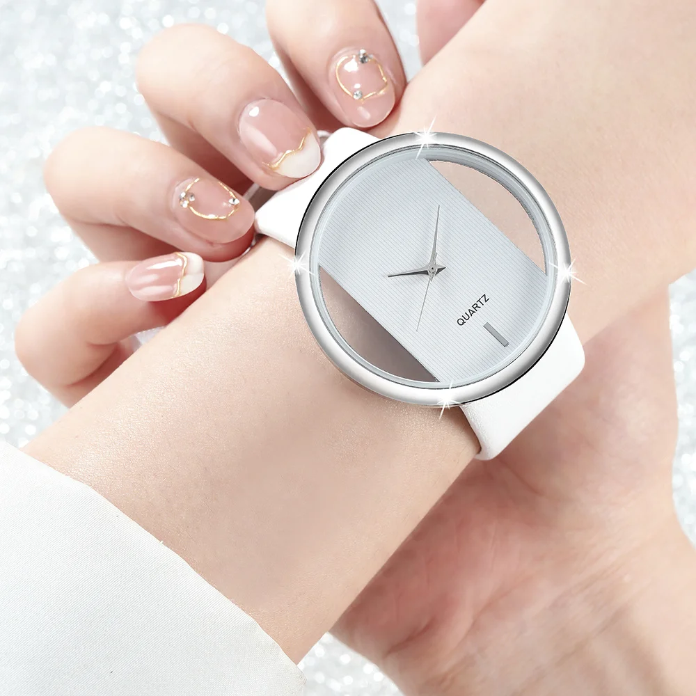 2 pcs New Fashionable Minimalist Personalized Hollow Dial Quartz Watch, Stylish Daily Wear Set
