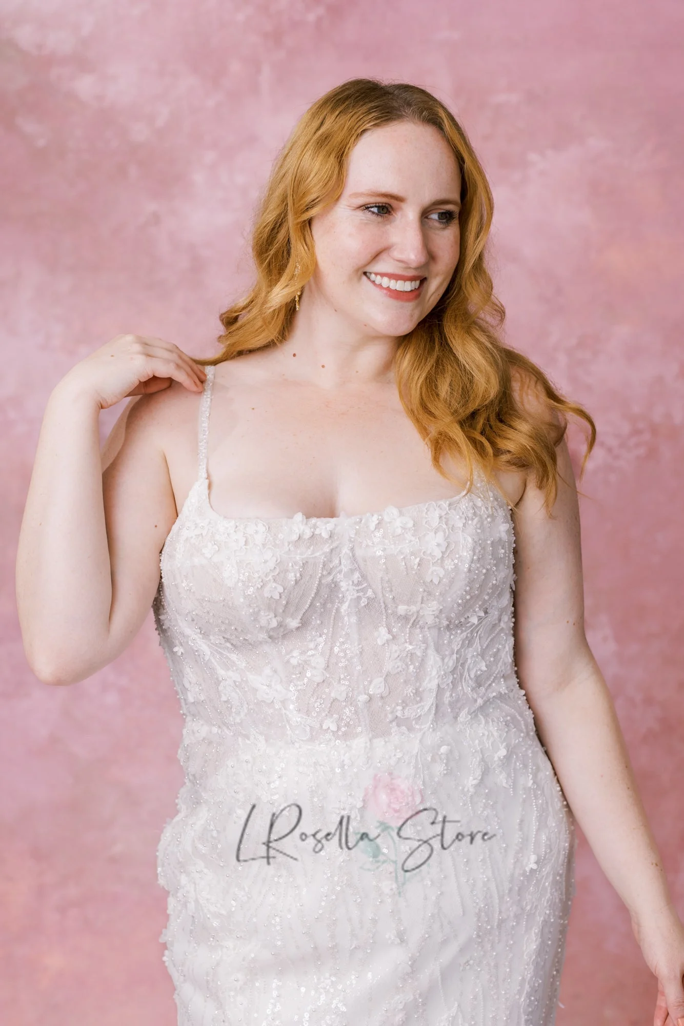 Robe de mariée grande taille avec bretelles spaghetti pour femme, dentelle perlée, robe de soirée de mariage, robe de mariée à fleurs, robe de mariée au dos