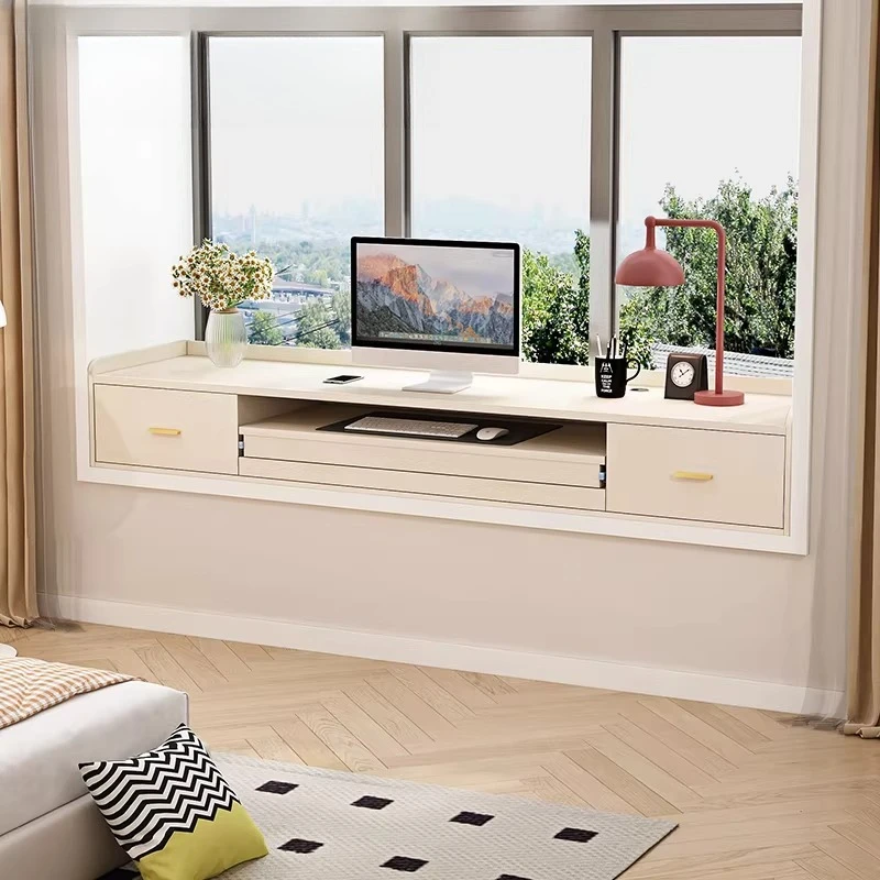 

Cream wind pull-out bay window desk balcony renovation computer desk floor-to-ceiling drawer retractable locker bedroom 8L56