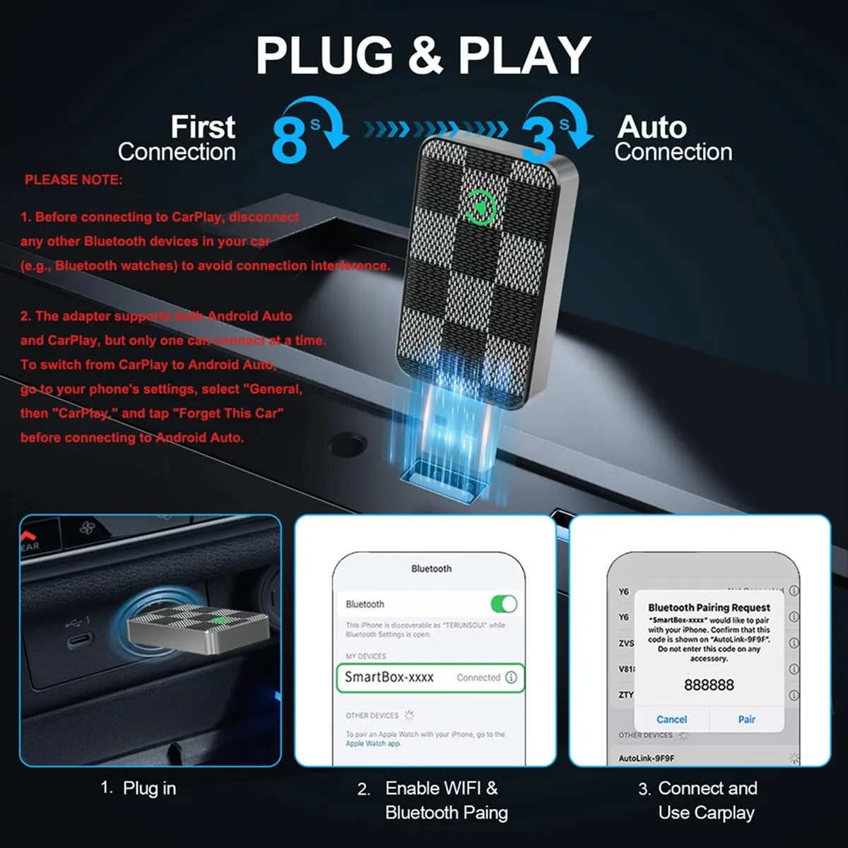 【CYBER MONDAY】2 in 1 Wireless Carplay Adapter Car Electronics for Car Android Auto Carplay Convert Wired to Wireless Carplay