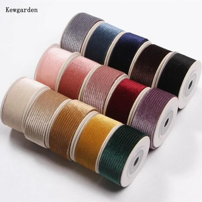 Kewgarden DIY Hair Bows Accessories 1-1/2" 1" 25mm 38mm Soft Stripe Chenille Ribbon Handmade Carfts Sewing Gift Packing 10 Yards