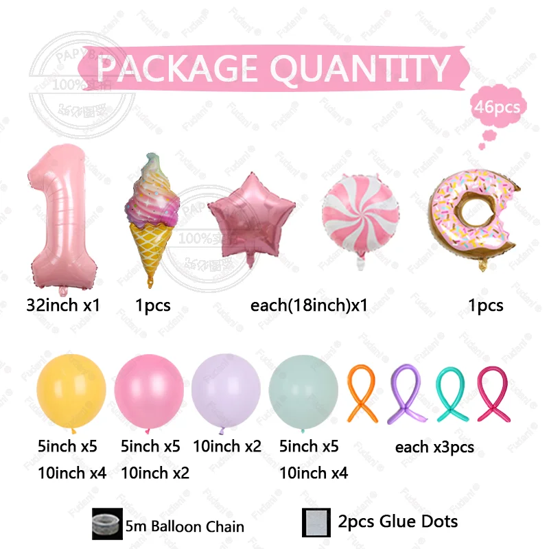 46pcs Donut Globos Foil Balloon Fruit Ice Cream Helium Balloon Birthday Party Decoration 32Inch Sweet Digital Baby Shower