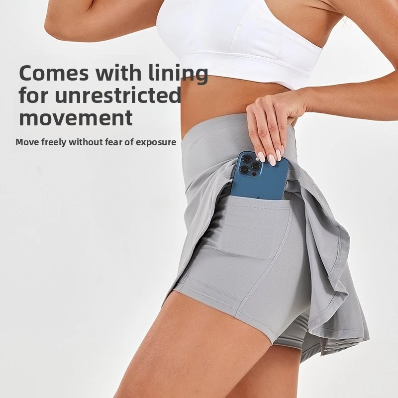 High Waist Tennis Skirt Women Pleated Yoga Skirt Quick Dry Running Skirt with Shorts Anti-exposure Women's Athletic Skirt
