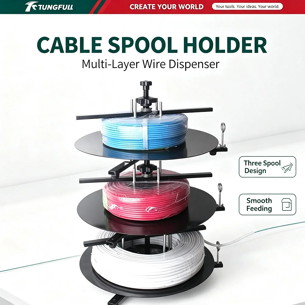 TUNGFULL Cable Reel Dispenser Stand Multi Layers Wire Payoff Rack Electrical Wiring Cable Holder Prevent Tangling For Electric