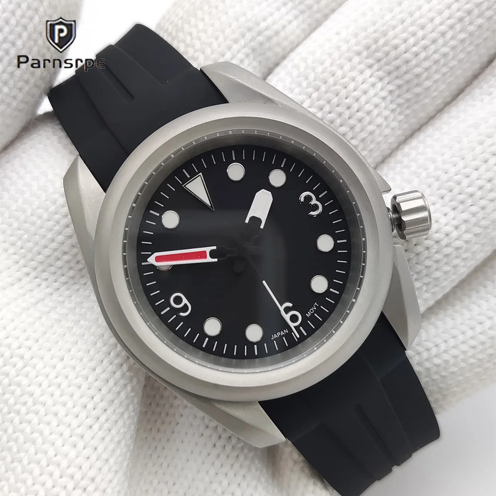 38mm Sterile Silver Men Automatic Watch Aviator Retro Mechanical Wristwatch 5ATM Waterproof C3 Luminous NH35 move Rubber strap